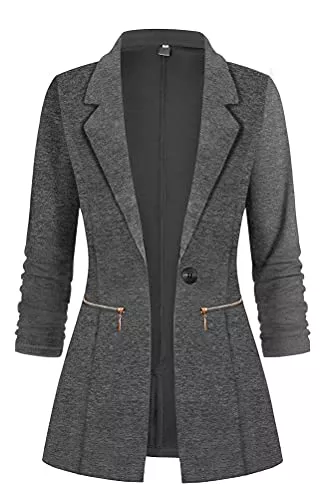 Tomwell Blazer Tomwell Damen Cardigan Elegant Blazer Langärmliger Anzugjacke Einfarbig Blazer Revers Business Mantel mit Knopfleiste Slim Fit Jacke Casual Anzug Trenchcoat mit Tasche