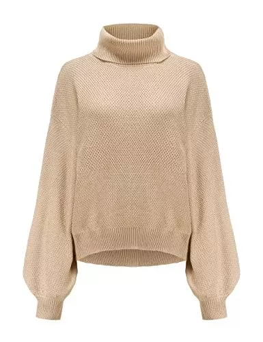 SSLR Pullover & Strickmode SSLR Oversize Pullover für Damen Winter Strickpullover Grobmaschig Rollkragenpullover Elegant Strickkleid Einfarbig
