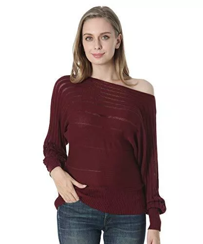 Dilgul Pullover & Strickmode Dilgul Pullover Damen Schulterfrei Oberteile Strickpullover Sexy Off Shoulder Pullover Fledermausärmel Herbst Strick Oberteil