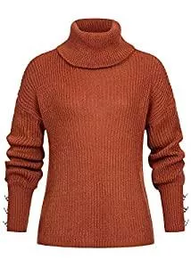 Styleboom Fashion® Pullover & Strickmode Styleboom Fashion® Damen Rollkragen Strickpullover Deko Knöpfe Copper rost braun