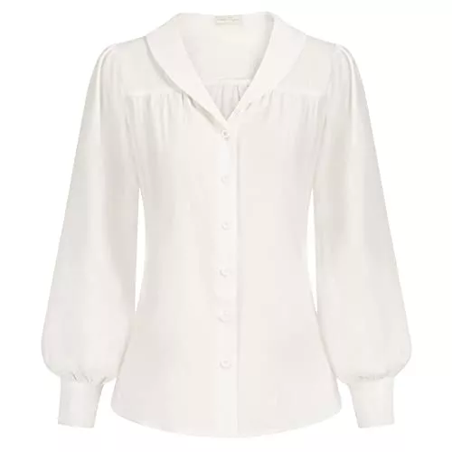 Belle Poque Langarmblusen Belle Poque Damen Casual Oberteile Puffärmel V Ausschnitt Mode Tops Vintage Bluse Büro Bluse BP0522A22