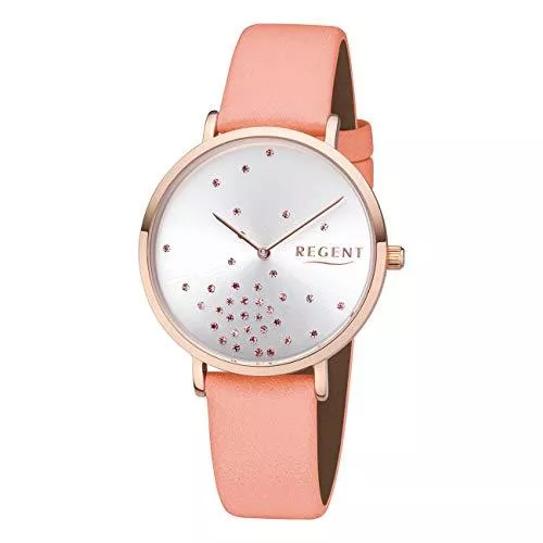REGENT Uhren REGENT Damenuhr 36 MM mit Glitzer Steinen Rosegoldfarben/Rosa BA-601