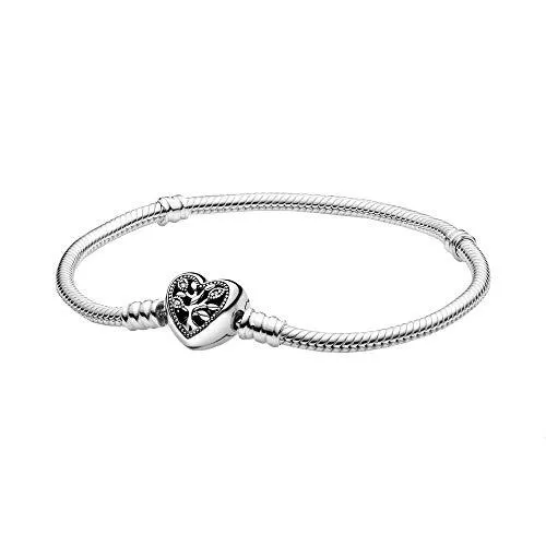 Pandora Schmuck Pandora Moments Stammbaum Schlangen-Gliederarmband mit Herzverschluss in Sterling Silber und funkelndem Cubic Zirkonia, kompatibel mit Charms und Anhängern aus der Moments Kollektion