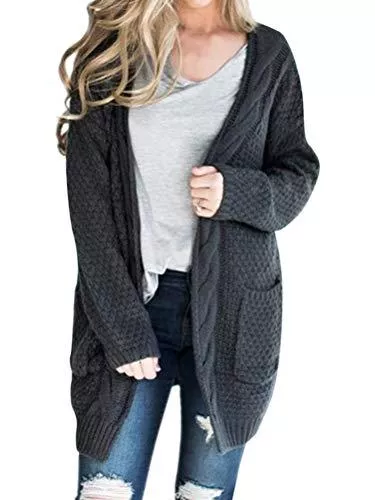 ShallGood Strickjacken ShallGood Frauen Cardigan Damen Strickjacke Casual Langarm Jacke Seitentaschen Strickmantel Herbst Winter Plüsch Einfarbig Feinstrick Cardigan Mit Taschen