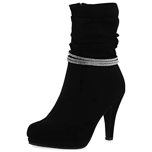 VAN HILL Stiefel VAN HILL Damen Klassische Stiefeletten Gefüttert mit Pfennigabsatz Strass