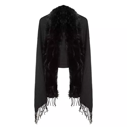 Colours &amp; Beauty Strickjacken Colours &amp; Beauty Wintermantel Damen mit Kunstfell | Umhang mit Kapuze | Poncho Damen Elegant | Warm Schal Damen | Mantel Damen | Kapuzenschal | Pelzmantel Damen | Cape Frauen