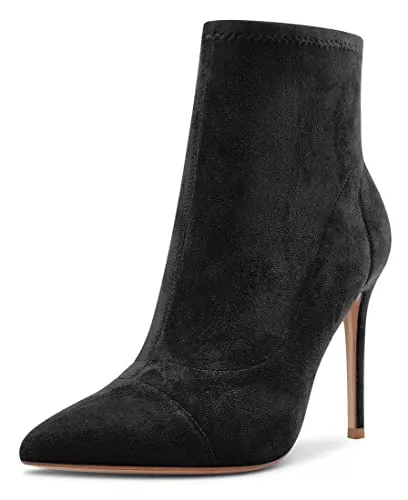 Saekcted Stiefel Saekcted Damen Hoher High Absatz Heel Stiletto Spitze Zehenkappe Stiefeletten Slip-on Klassisch Dress Büroschuhe Party Stiefel 10 CM Heels