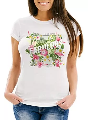 Neverless T-Shirts Neverless Damen T-Shirt Flamingo Fabulous Palmen Blumen Flower Tropical Watercolor Slim Fit