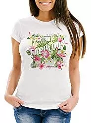Neverless T-Shirts Neverless Damen T-Shirt Flamingo Fabulous Palmen Blumen Flower Tropical Watercolor Slim Fit