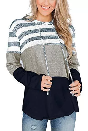 GOLDPKF Kapuzenpullover GOLDPKF Damen Farbblock Kapuzenpullover Gestreift Hoodie Entspannt Sweatshirt mit Kapuze