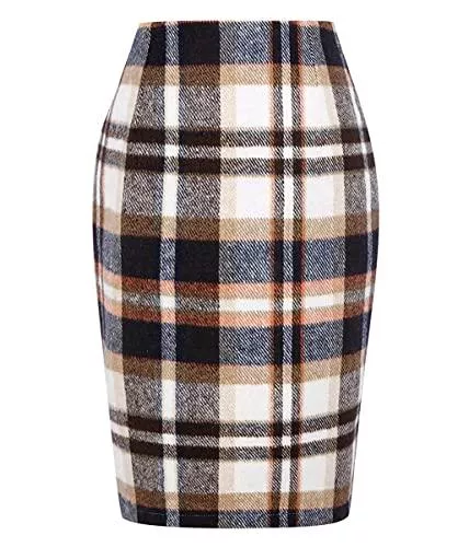 Minetom Röcke Minetom Damen Kariert Röcke Büro Rock Bleistift Figurbetont Knielang Rock Mit Plaid A Linie Hohe Taille Herbstrock Hinter Schlitz Herbst Freizeitrock Bleistiftrock Arbeitsrock