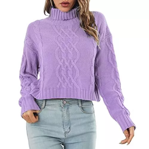 Ausla Pullover & Strickmode Ausla Damen Pullover Sweater Kabelstrick hoher Kragen locker Stehkragen Strickpulli Winter Sweatshirt Oberteile