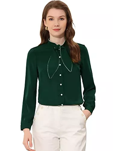 Allegra K Langarmblusen Allegra K Damen Oberteil Langarm Schleife Knopfleiste Elegant Shirt Bluse