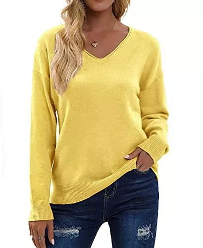 Kapoohott Pullover & Strickmode Kapoohott Damen Pullover Damen Winter Pulli Strickpullover Damen Vintage Sweatshirt Langarm Oberteile Einfarbig Casual V-Ausschnitt