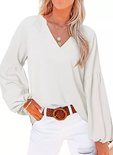 Aleumdr Langarmblusen Aleumdr Bluse Damen Langarmshirt sexy V-Ausschnitt Chiffon Hemd Bluse Elegant Oberteile Damen Sommer Herbst Blusenshirt Top für Damen Laternenärmel Tunika Shirts