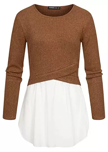 Cloud 5ive Pullover & Strickmode Cloud 5ive Damen 2in1 Shirt Sweater Pullover Strukturstoff
