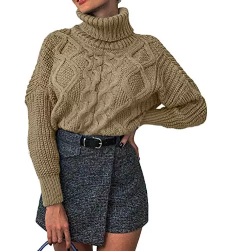 Shownicer Pullover & Strickmode Shownicer Damen Rollkragen Pullover Twistpullover Warm Casual Strickpullover Oversized Loose Sweatshirt Pullover Strick Sweater Herbst Winter Für Frauen