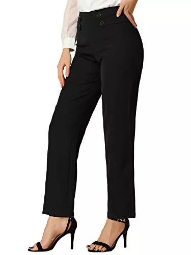 Allegra K Hosen Allegra K Damen Hoher Taille Elastischer Rückenschnalle weites Bein Arbeitshose Hose