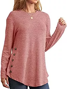 Moyabo Pullover & Strickmode Moyabo Pullover Damen Langarm T-Shirt Rundhals Solide Sweatshirt mit Knopf