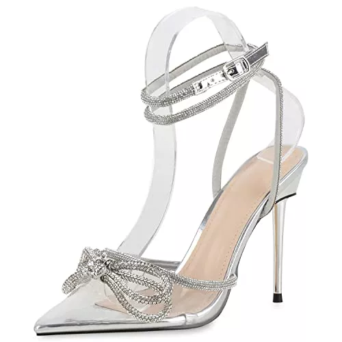 VAN HILL High Heels VAN HILL Damen Pumps High Heels mit Pfennigabsatz Strass Schleifen