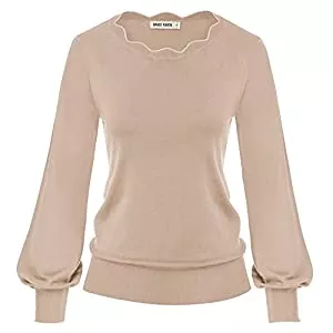 GRACE KARIN Pullover & Strickmode GRACE KARIN Damen Langarm Rundhals Pullover Vintage elegant Sweater Laternenärmel H-Linie Tops
