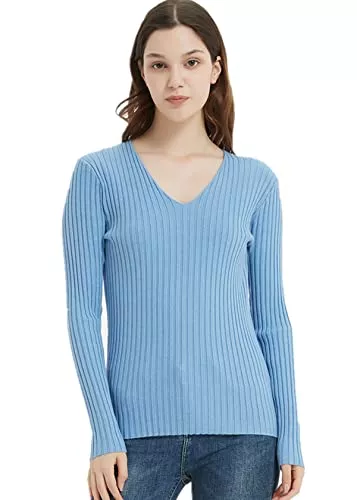 Avancel Pullover & Strickmode Avancel Damen Pullover Strick Basic Pullover V Ausschnitt Dünn Strickpullover Elegant Langarmshirt