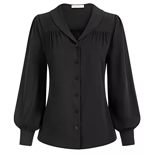 Belle Poque Langarmblusen Belle Poque Damen Casual Oberteile Puffärmel V Ausschnitt Mode Tops Vintage Bluse Büro Bluse BP0522A22