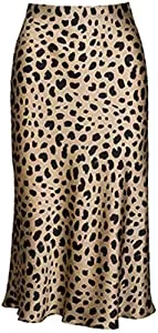 comefohome Röcke Rock Damen Leopard Midi Lang Röcke Sommer Versteckte Elastische Taille Lässig Leoparden Rock Midirock Skirt