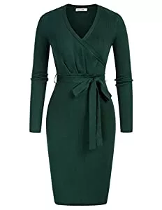 GRACE KARIN Freizeit GRACE KARIN Kleid Winter Damen Langarm V-Ausschnitt Strickkleid Pulloverkleid elegant bleistiftkleid CL1362