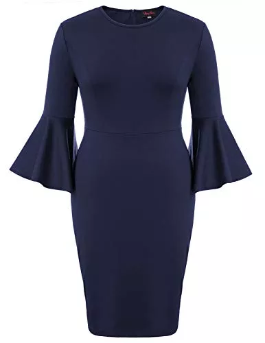 Hanna Nikole Cocktail Hanna Nikole Damen Große Größen Rüschen 3/4 Trompetenärmel Cocktail Bleistiftkleid