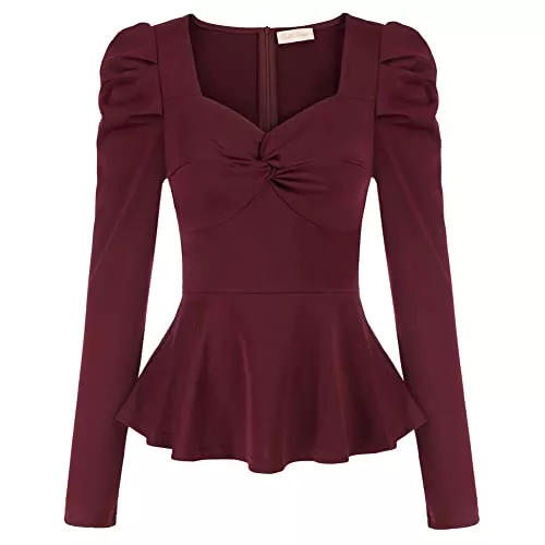 Belle Poque Langarmblusen Belle Poque Damen Langarmshirts Puffärmel Eckiger Ausschnitt Vintage Tops Oberteile BP0511A22