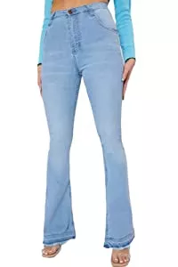 JMOJO Jeans JMOJO - Frayed Hem Flared Jeans for Women UK - Denim Womens Jeans - High Waisted Jeans - 5 Pocket Design