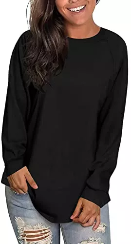 Xpenyo Pullover & Strickmode Xpenyo Damen-Rundhalsbluse, Hemd, einfarbig, Tunika, lässig, langärmelig, Oberteile, locker geschnittenes T-Shirt