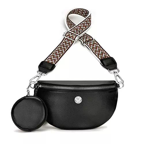 YISUOHOOM Taschen & Rucksäcke YISUOHOOM Bauchtasche Damen stylisch Crossbody Bag Damen Breiter Gurt Leder Brusttasche Damen Schwarz Mit 2 austauschbaren Breiten Hüftgurten und Breiten Schultergurten