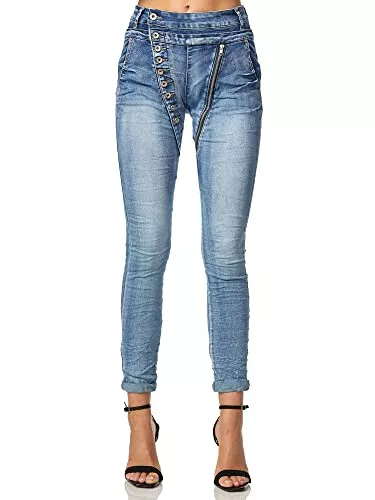 Elara Jeans Elara Damen Jeans Boyfriend Knopfleiste Chunkyrayan