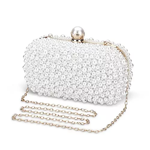 UBORSE Taschen & Rucksäcke UBORSE Damen Clutch Abendtasche mit Perlen Brauttasche Elegant Handtasche mit kette Luxus Geldbörse Brautbeutel Portemonnaie Tasche für Hochzeit Tanzparty Abendparty Geburtstag