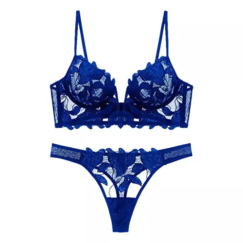 Generic Unterwäsche & Dessous Damenwäsche Dessous Set 2022 Frauen Sexy Thin Cup Lace Colorblock BH-Set Shaped Push-Up-Unterwäsche-Set Damen Dessous Mit Strapse