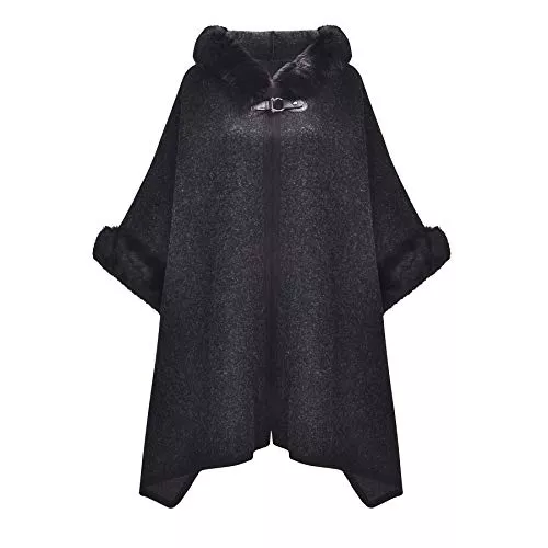 ZLYC Strickjacken ZLYC Damen Winter Umhang Strickjacke Warm Kunstpelz Mäntel Poncho Cape mit Kapuze
