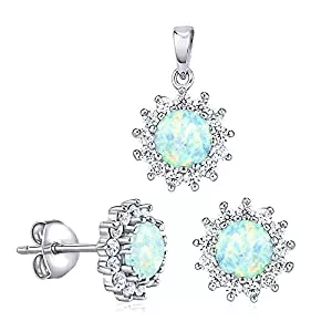 SILVEGO Schmuck SILVEGO Damen Schmuck-Set aus 925 Sterling Silber mit weißem synthetischem Opal Ohrstecker und Anhänger