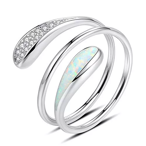 VIKI LYNN Schmuck VIKI LYNN 925 Sterling Silber offener Opal Helix Stapelring mit Zirkonia Spiralringe für Frauen