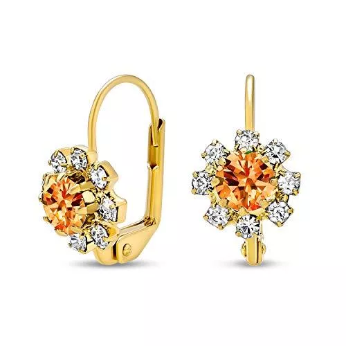 Bling Jewelry Schmuck Zarte Blumen Kristall 18K Gold Vergoldet Messing Leverback Drop Flower Ohrringe Für Frauen Teen Mehr Geburt Monat Farben
