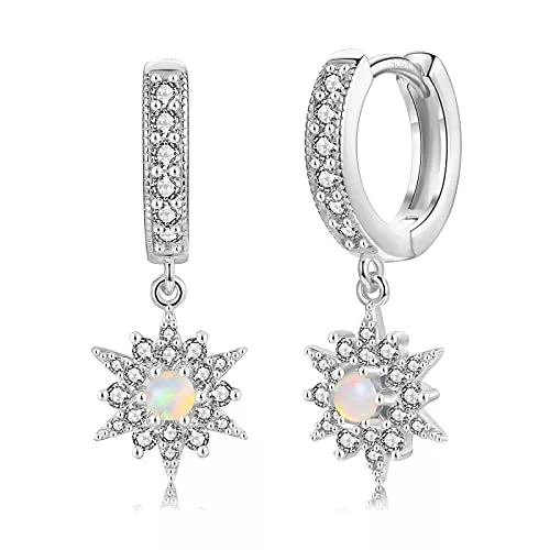 CERSLIMO Schmuck CERSLIMO Creolen Silber 925, Ohrringe Gold Vergoldet mit Anhänger Stern Zirkonia Opal/Smaragd/Rubin Schmuck Geschenk für Frauen Damen Mädchen Weihnachten