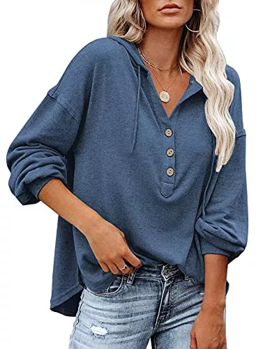 PLOKNRD Langarmshirts PLOKNRD Kapuzenpullover Damen Knopfleiste Leichter Pullover für den Herbst