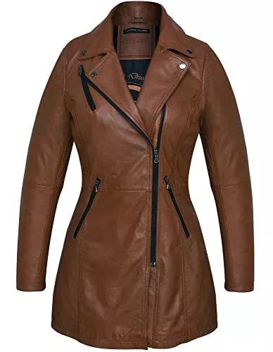 Bluepiel Jacken Bluepiel Damen Ledermantel Vera - Echtleder Kurzmantel Übergans Ledermantel aus feinstem Lammnappa Leder mit Reverskragen