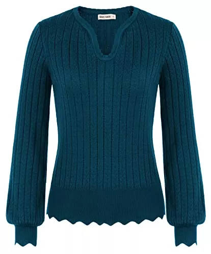 GRACE KARIN Pullover & Strickmode GRACE KARIN Damen-Pullover, kurzärmelig, V-Ausschnitt, weich, Pointelle-Strickwaren, gewellt, Oberteil