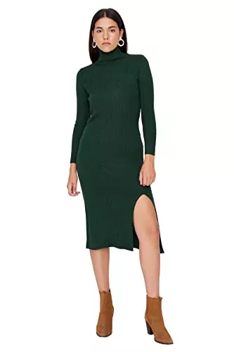 TRENDYOL Freizeit TRENDYOL Damen Midi, Figurbetont, Rollkragen, Strickware Kleid