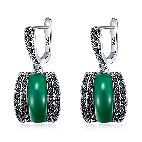 OZZKI Schmuck Antike Silberne Farbe Schwarzer Strassstropfen Ohrringe Original Geometrisch Rote Schwarze Grüne Steinohrringe für Frauen, OZZKI, 2