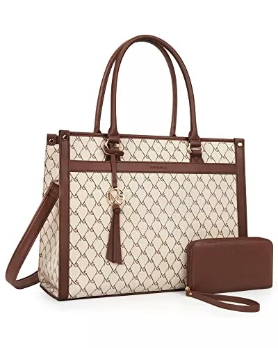 Missnine Taschen & Rucksäcke Missnine Handtasche Damen Laptoptasche 15,6 Zoll Shopper Groß Henkeltasche Aktentasche Damen Leder Schultertasche Businesstasche 2-teiliges Set