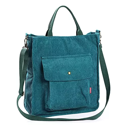 BLUEEE CHECKERS Taschen & Rucksäcke Cord Tasche Damen,Cord Umhängetasche Schultertasche Damen Shopper Lässige Tote Stofftasche für täglichen Gebrauch in Uni,Büro,Schule,Reisen &amp; Einkaufen