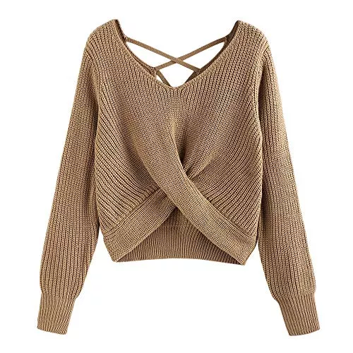 ZAFUL Pullover & Strickmode ZAFUL Damen Pullover Sexy V-Ausschnitt Pullis Gestrickte Winter Elegant Jumper Oberteile
